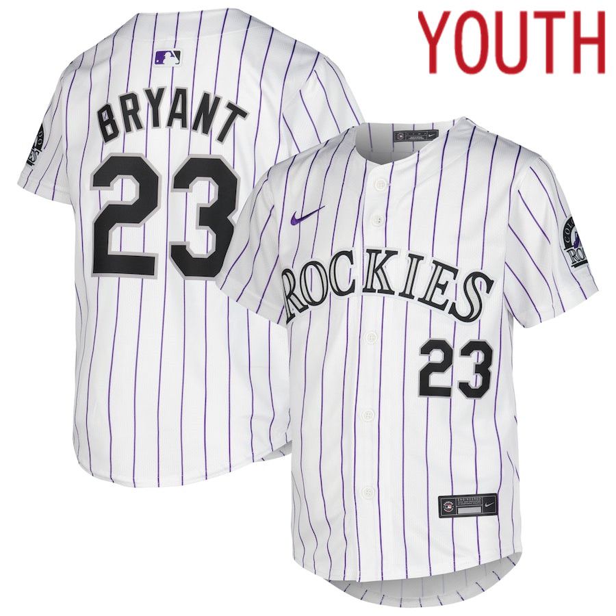 Youth Colorado Rockies #23 Kris Bryant Nike White Home Limited Player MLB Jersey